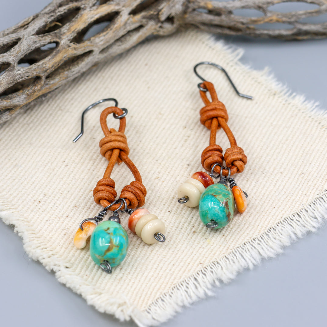 Charm Earrings, Turquoise & Jasper - Oxidized Sterling