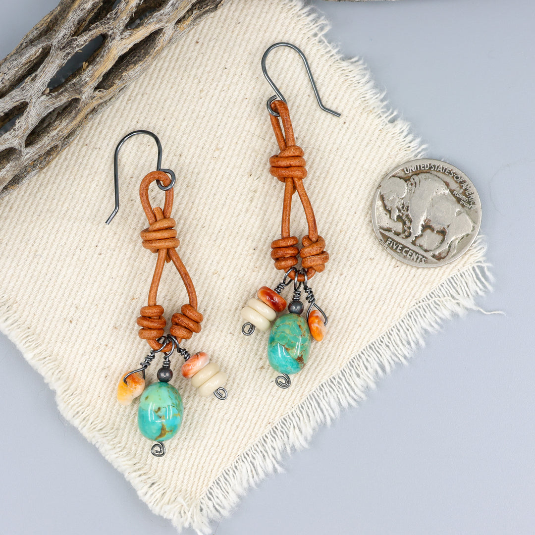 Charm Earrings, Turquoise & Jasper - Oxidized Sterling