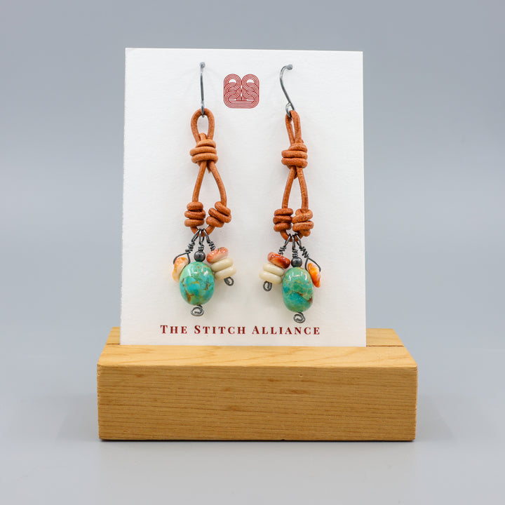 Charm Earrings, Turquoise & Jasper - Oxidized Sterling