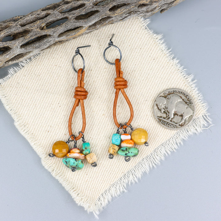 Charm Earrings, Turquoise & Jasper - Oxidized Sterling