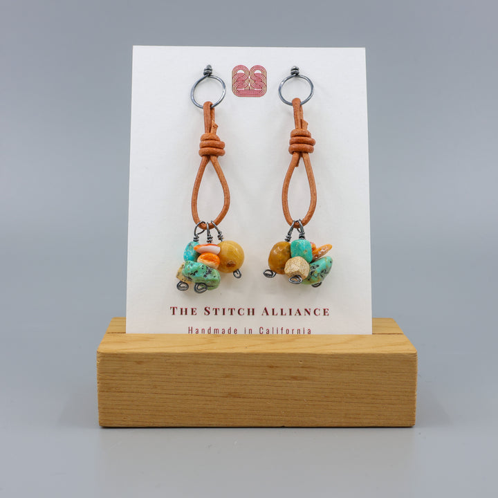 Charm Earrings, Turquoise & Jasper - Oxidized Sterling