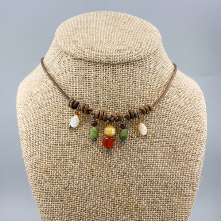 leather, gemstone, and sterling silver charm necklace