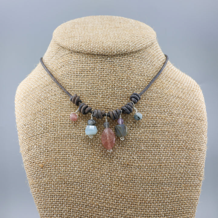 handmade leather and night sky inspired gemstone necklaces