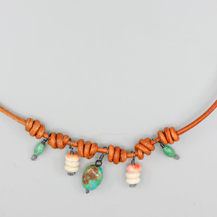 Leather & Turquoise Charm Necklace, Sedona
