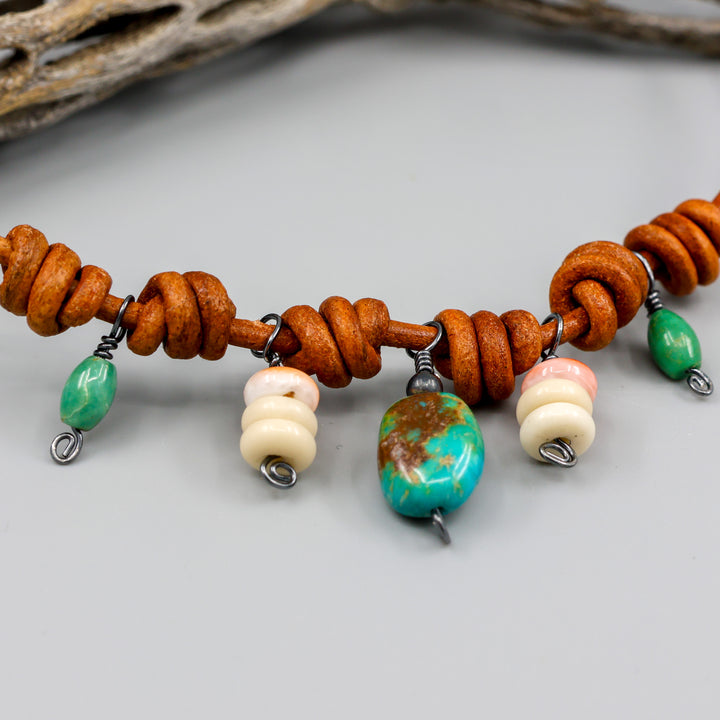 Leather & Turquoise Charm Necklace, Sedona