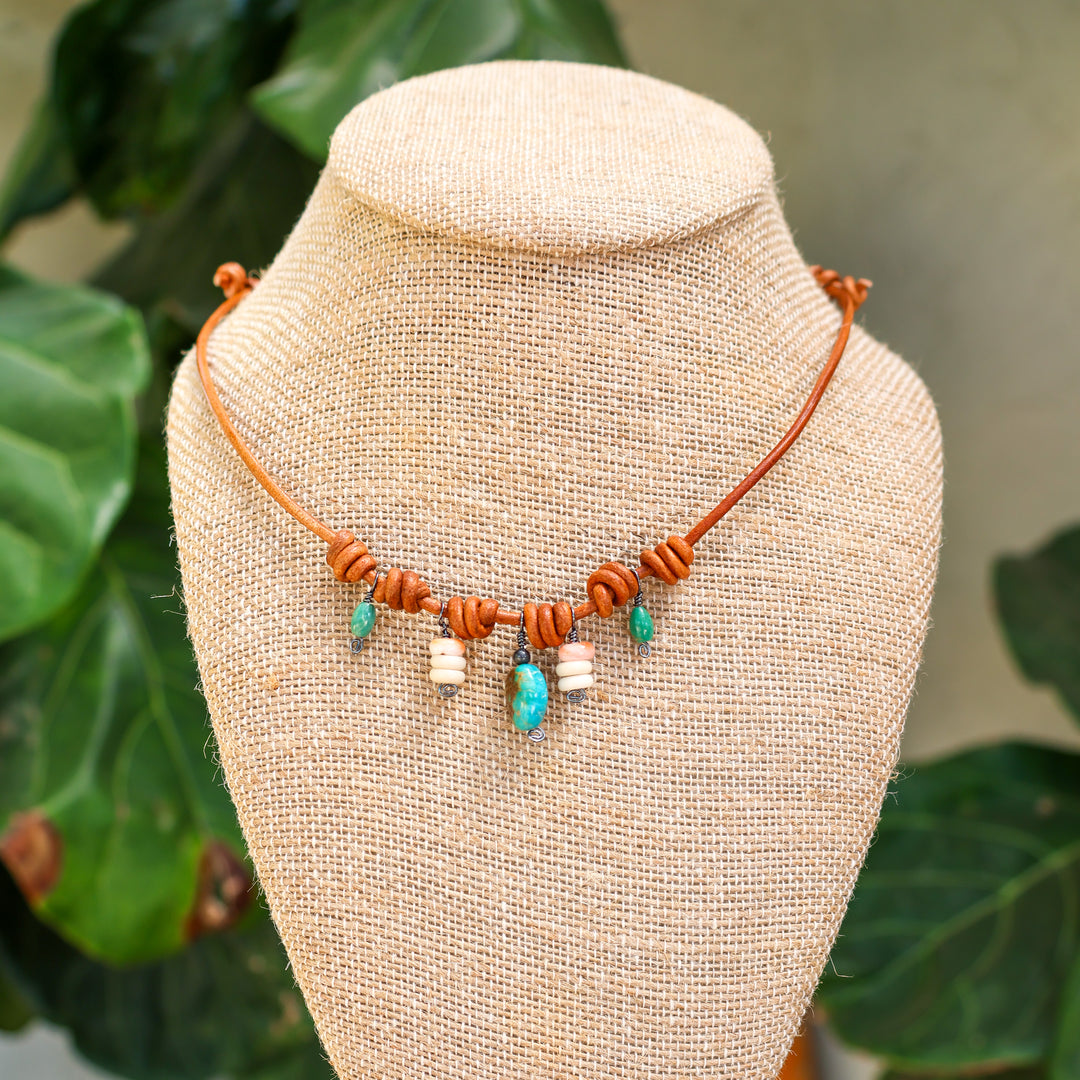 Leather & Turquoise Charm Necklace, Sedona