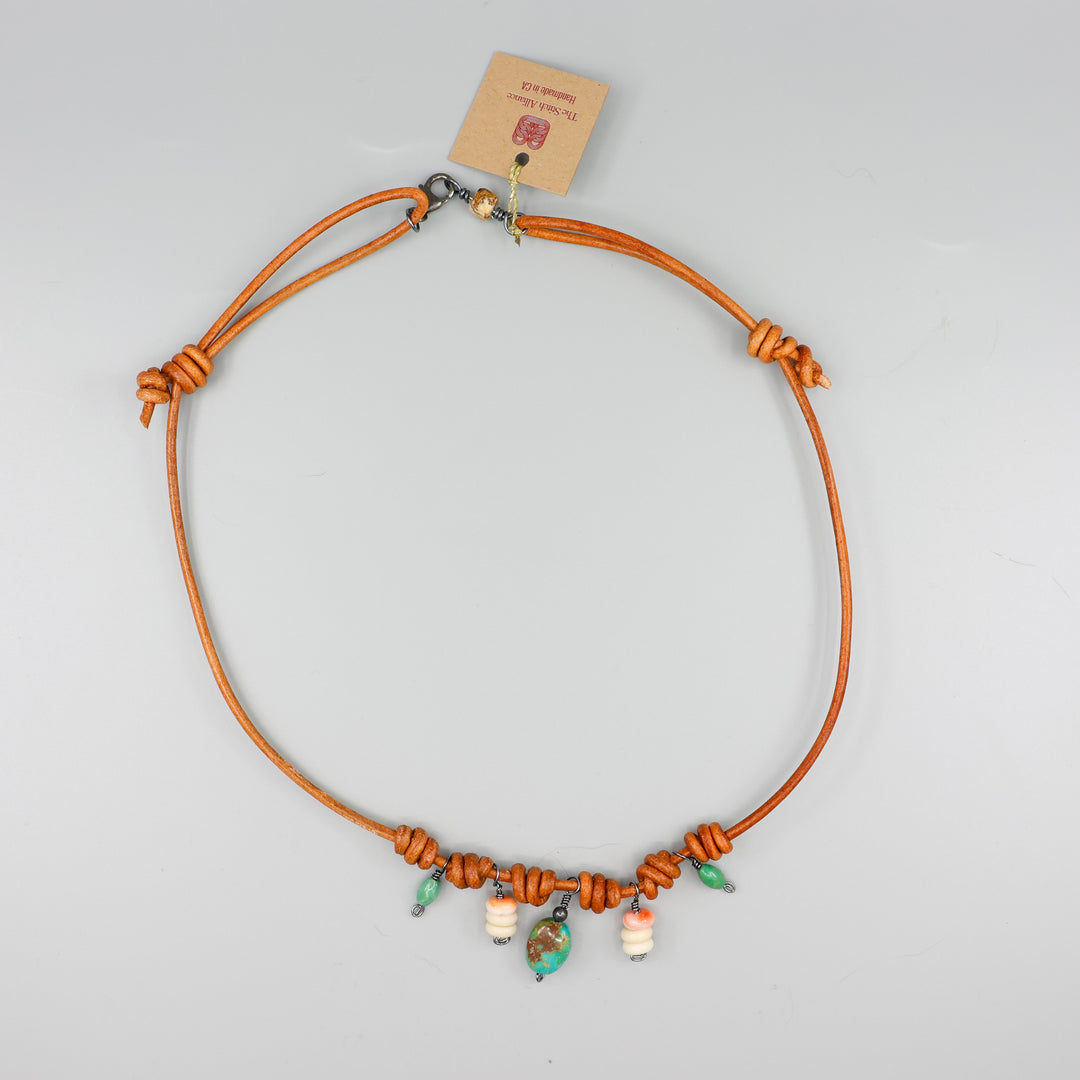 Leather & Turquoise Charm Necklace, Sedona