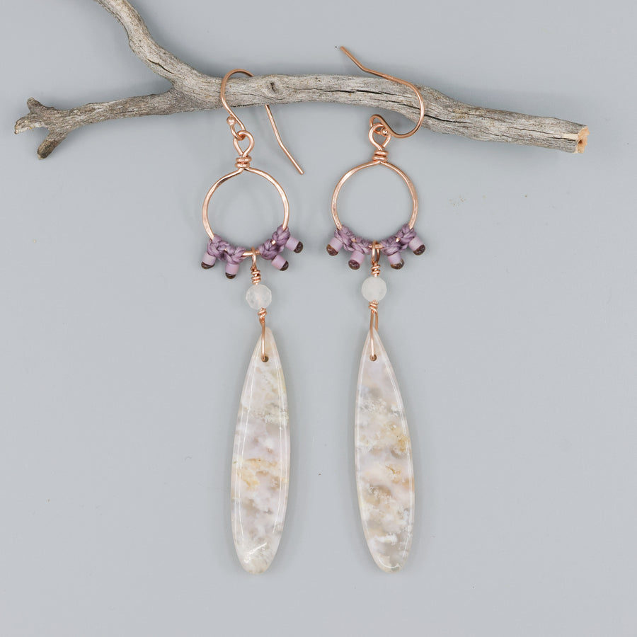 cherry blossom agate rose gold statement earrings