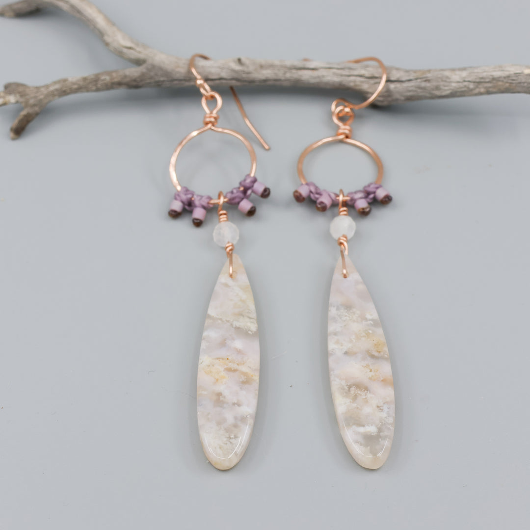 cherry blossom agate rose gold statement earrings detail