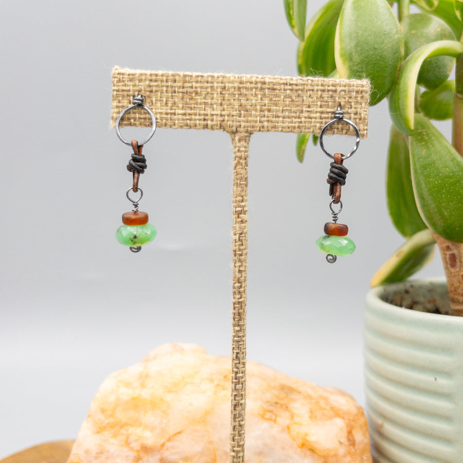chrysoprase and horn leather and sterling silver earrings