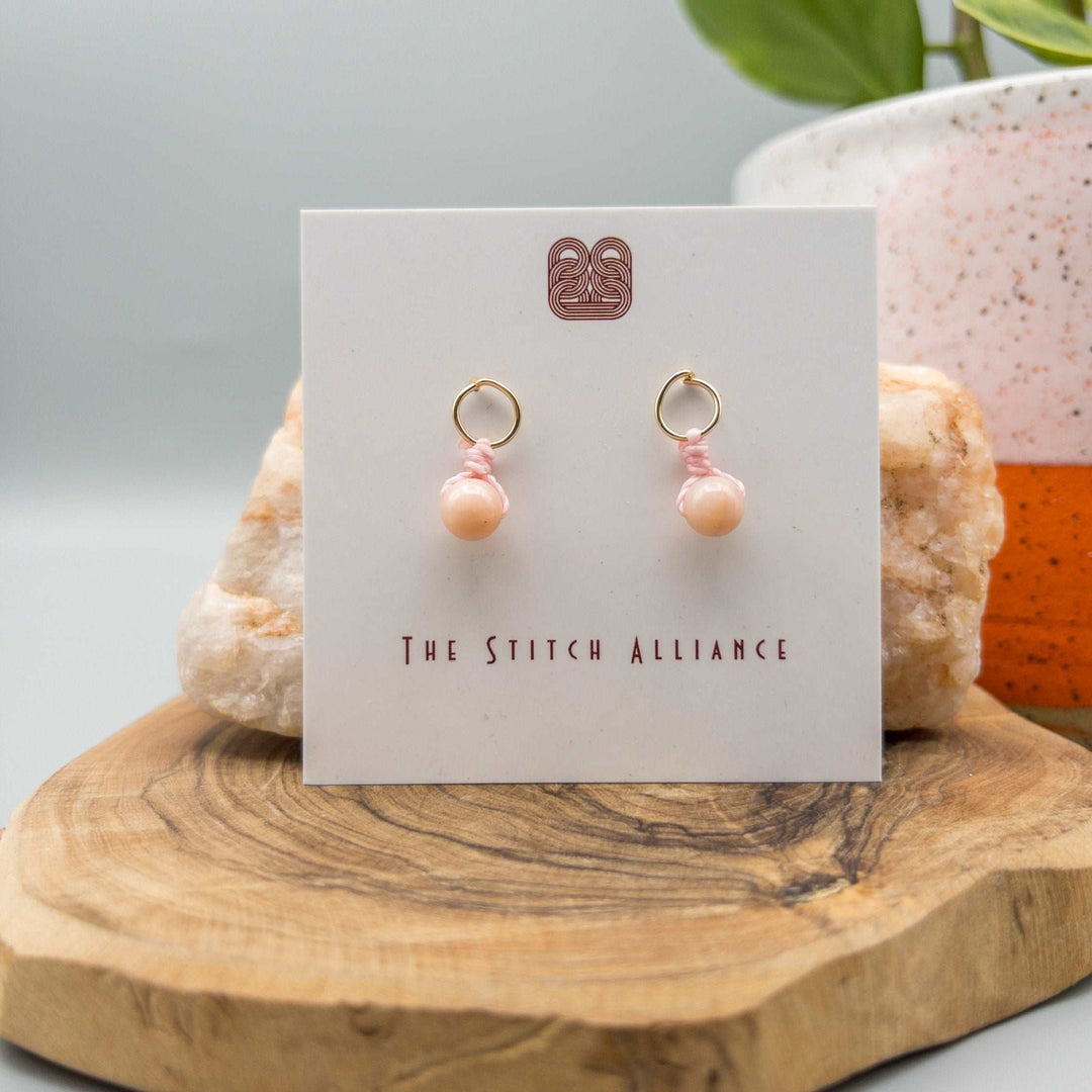 Handcrafted gold-filled post earrings with pink opal bead