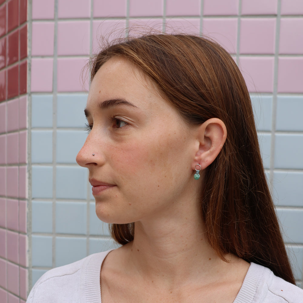 sterling silver aqua terra jasper earrings worn on model