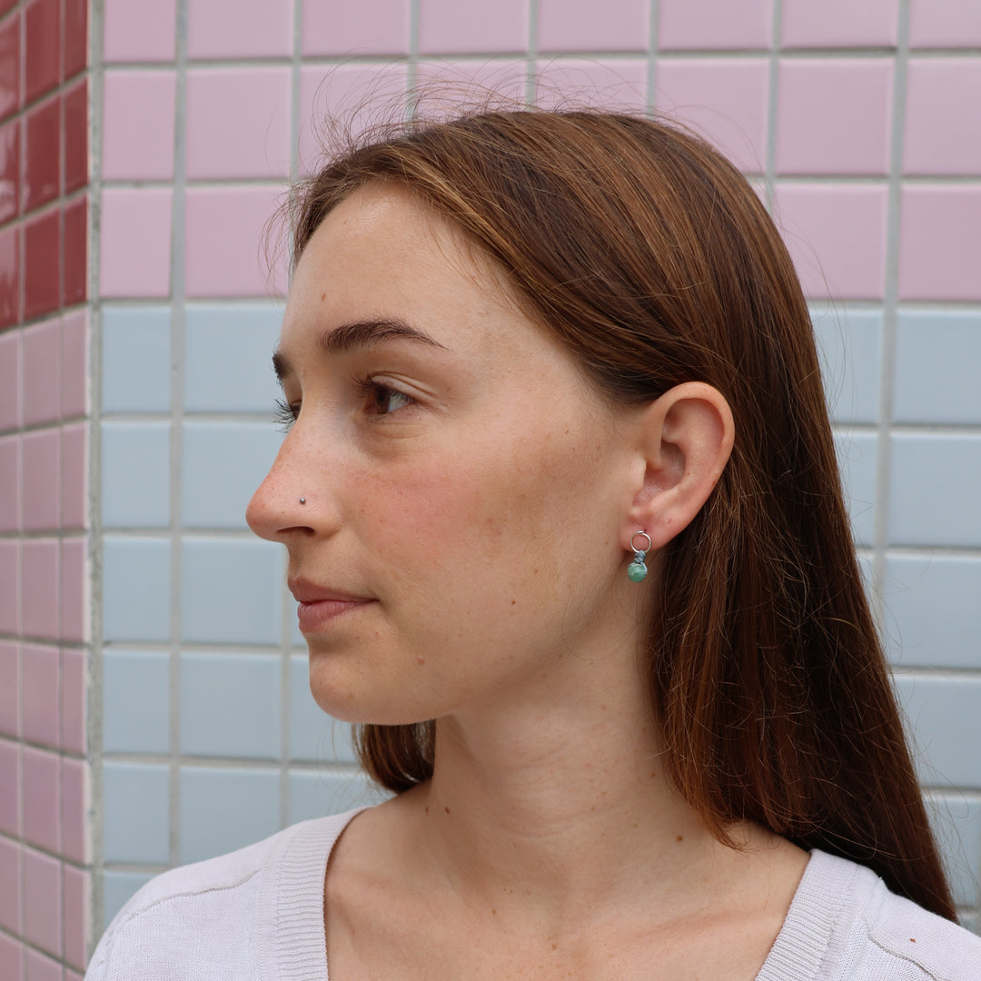 sterling silver aqua terra jasper earrings worn on model