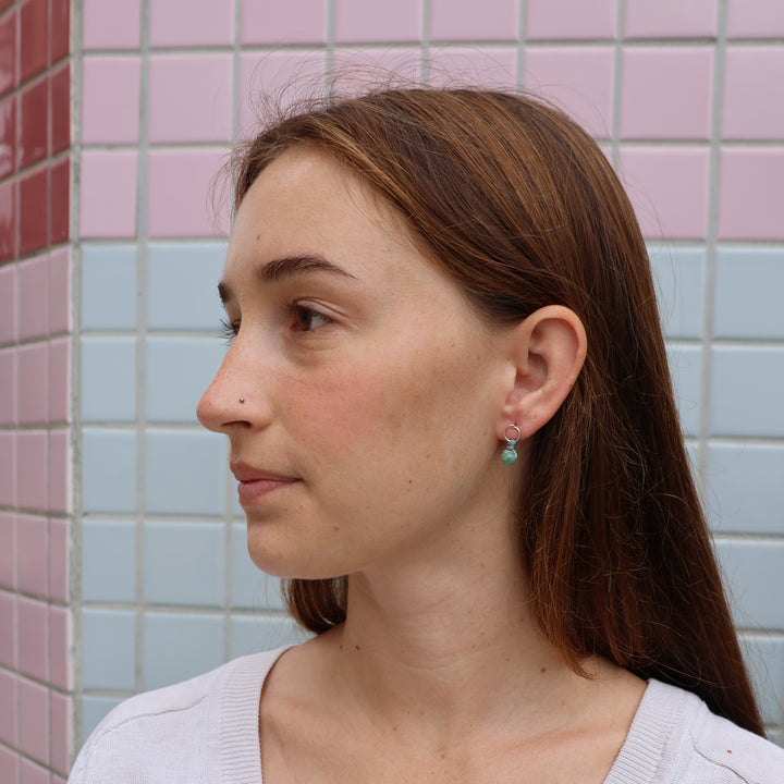 sterling silver aqua terra jasper earrings worn on model