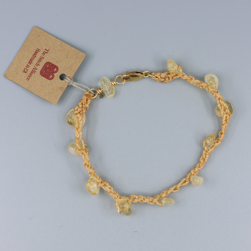 handmade citrine beads crochet bracelet with 14k gold fill clasp