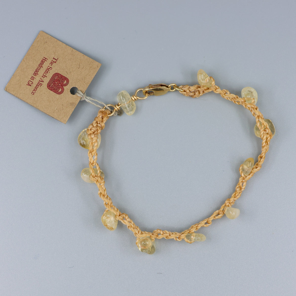 handmade citrine beads crochet bracelet with 14k gold fill clasp