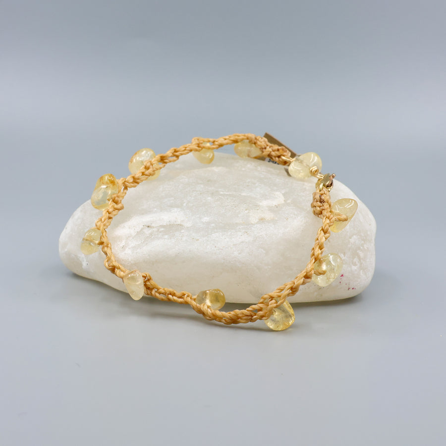 citrine beads crochet bracelet with 14k gold fill clasp
