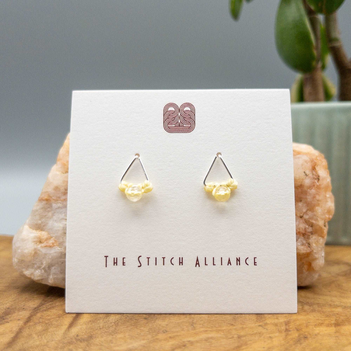 Handmade citrine sterling silver triangle post earring