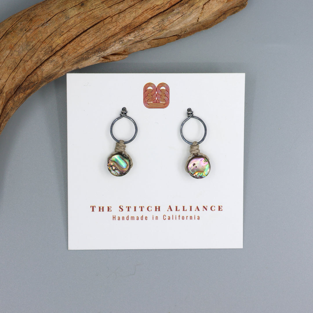 handmade abalone drop earrings with oxidized sterling silver