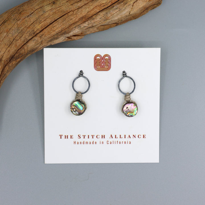 handmade abalone drop earrings with oxidized sterling silver