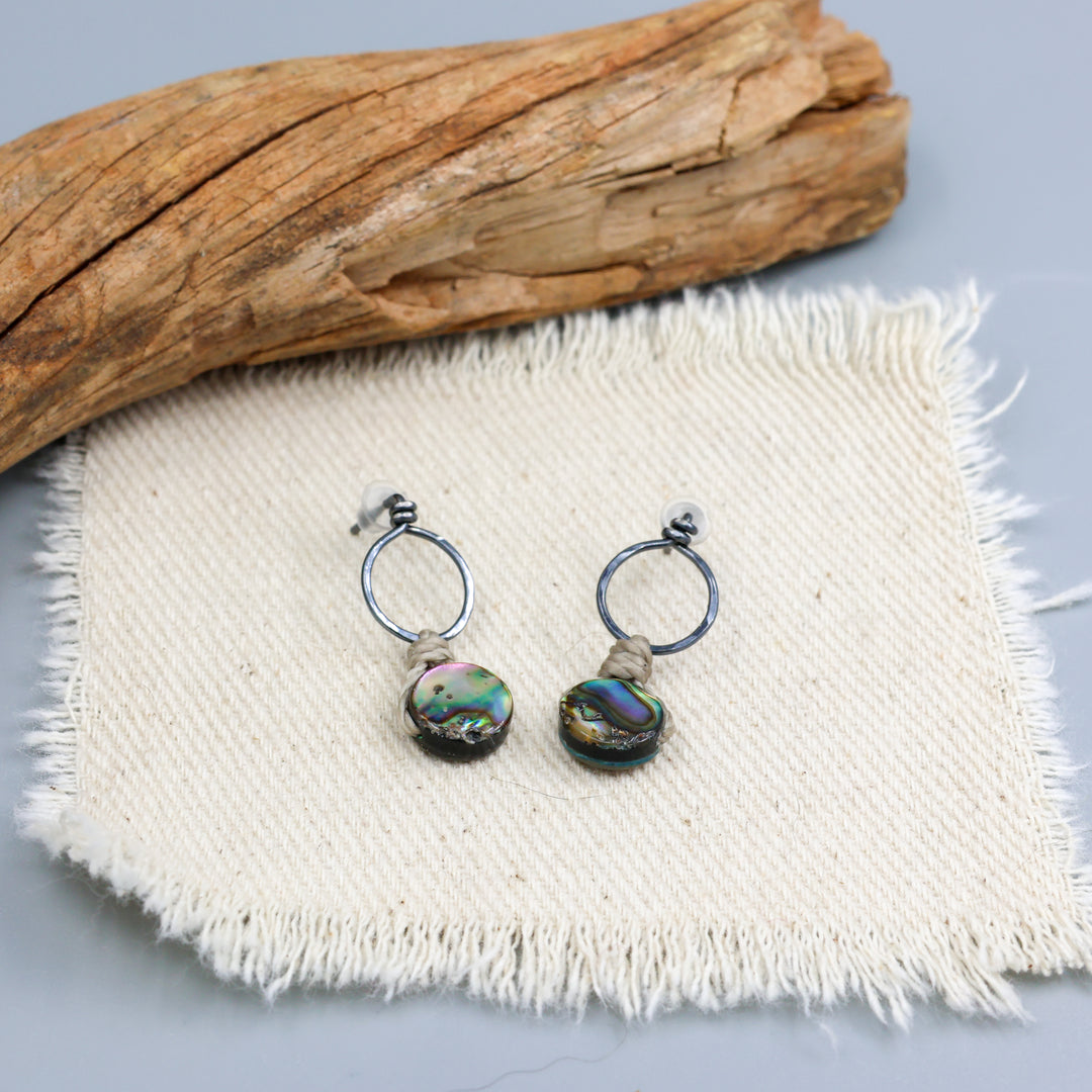 Abalone Drop Earrings / Oxidized Sterling