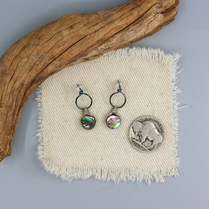 Abalone Drop Earrings / Oxidized Sterling