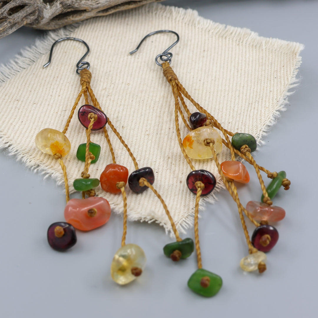 Ciela Gemstone Cluster Dangle Earrings, Autumn - Oxidized Sterling
