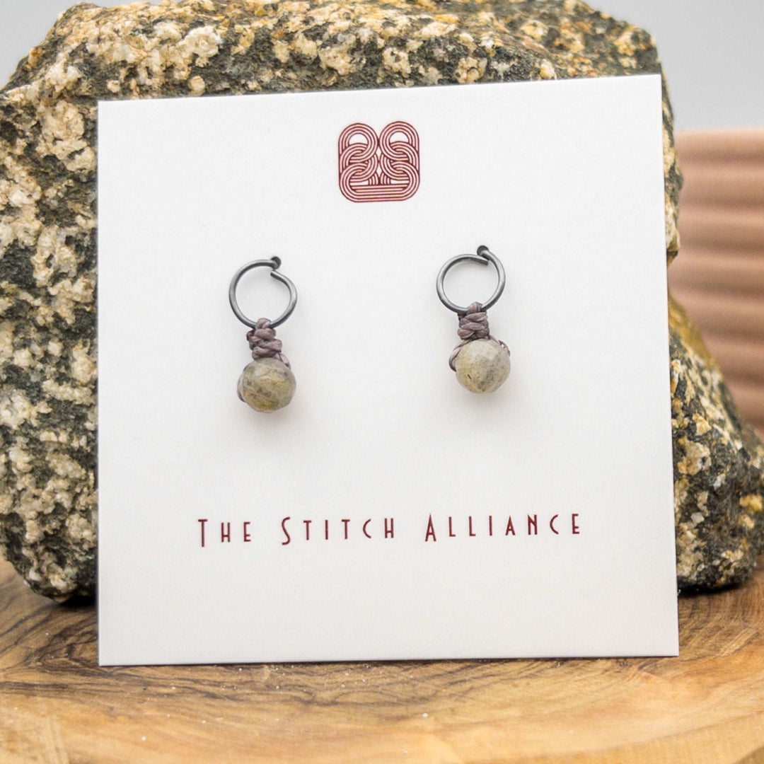 oxidized sterling silver post style earrings with labradorite bead