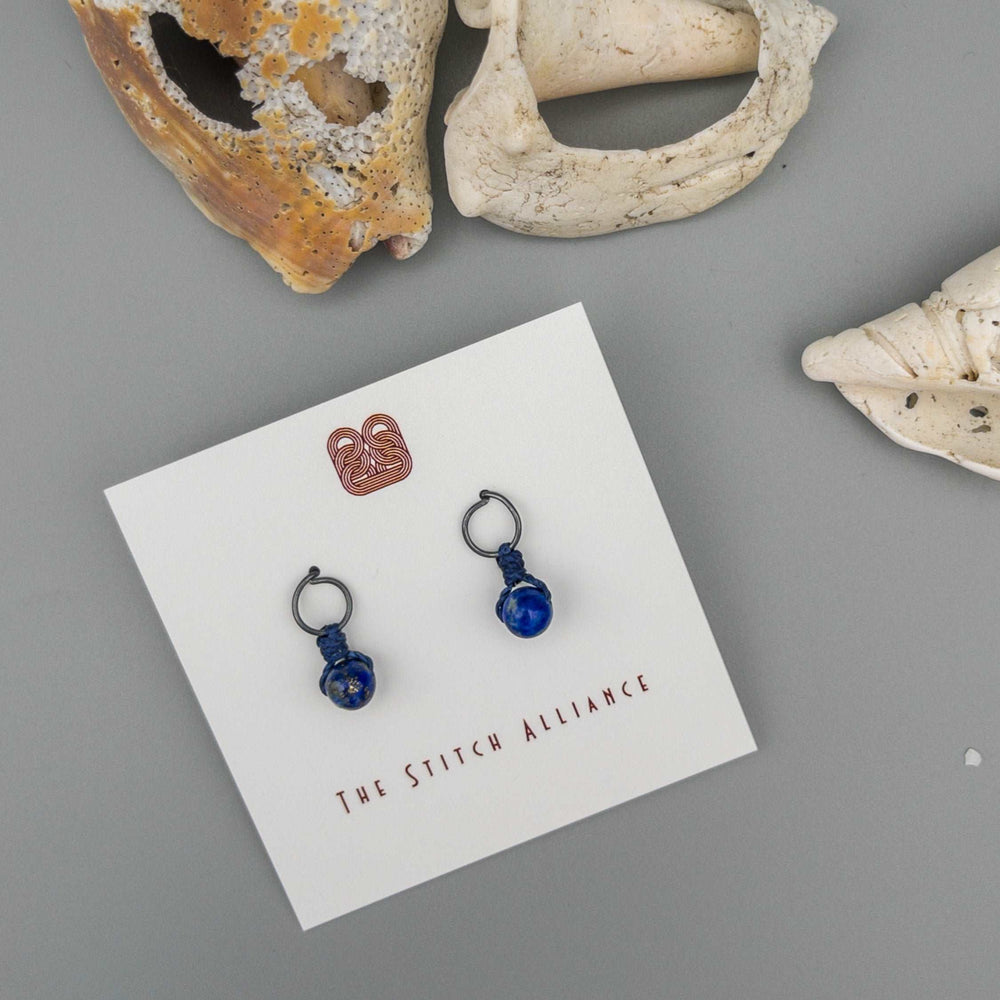 handmade sterling silver post earrings with lapis lazuli beads