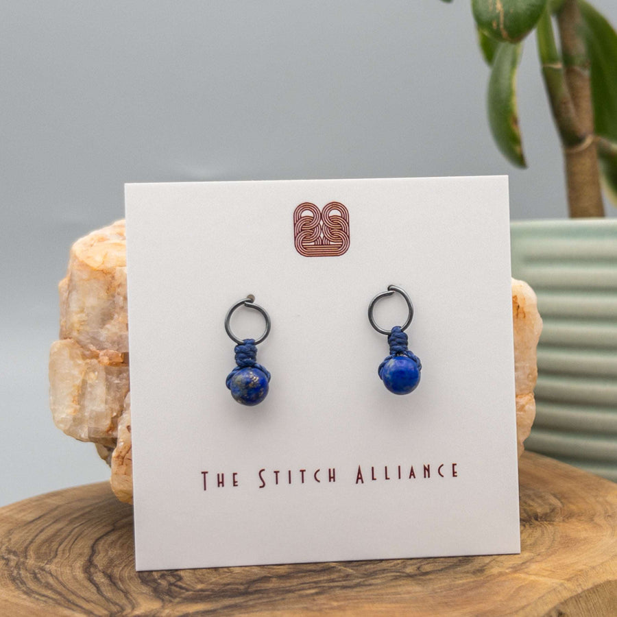 handmade sterling silver post earrings with blue lapis beads
