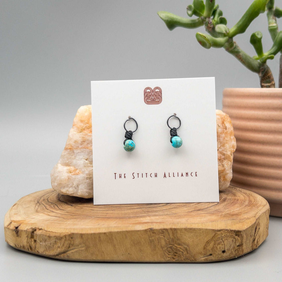 oxidized sterling silver circle post earrings with sea sediment jasper beads