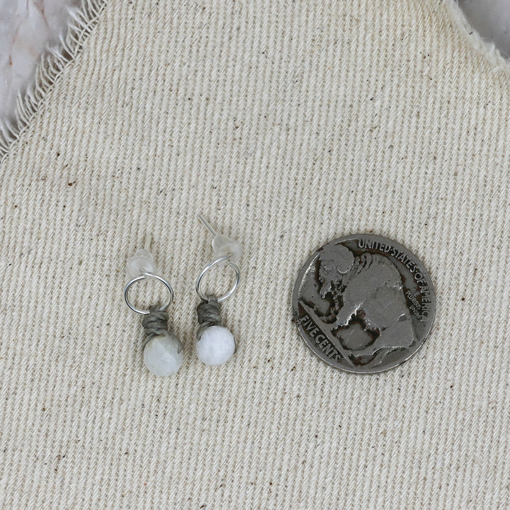 handmade sterling silver moonstone stud earrings with coin for size comparison