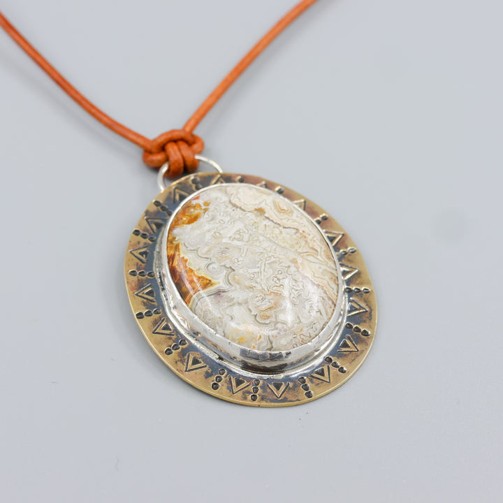 Crazy Lace Leather & Brass Necklace One of a Kind