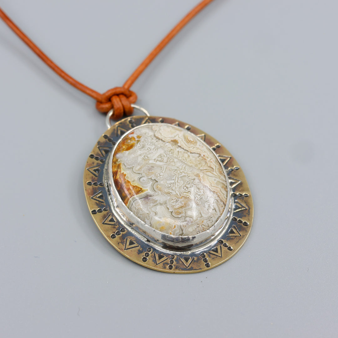 Crazy Lace Leather & Brass Necklace One of a Kind