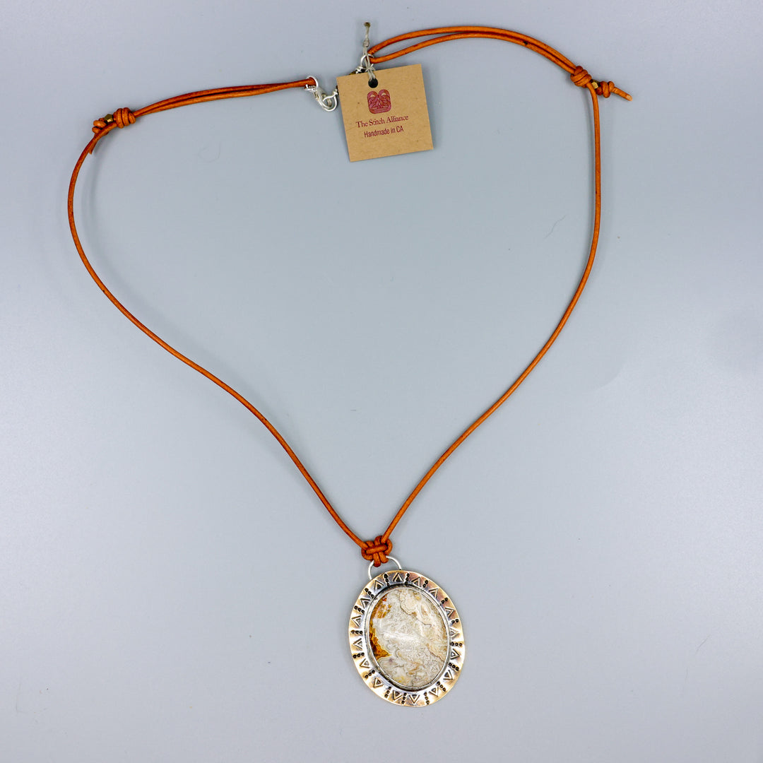 Crazy Lace Leather & Brass Necklace One of a Kind