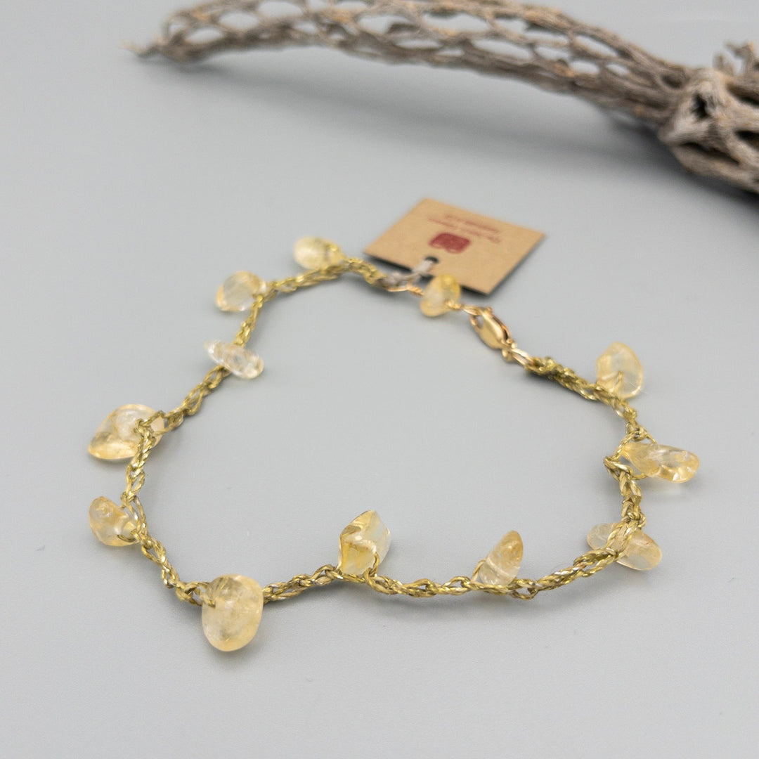 Citrine crochet anklet with gold filled clasp