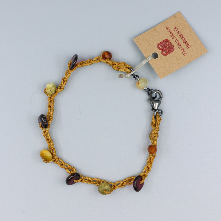 handmade garnet crochet bracelet full view