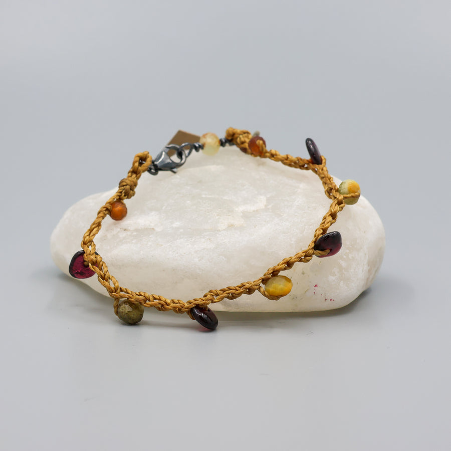 handmade garnet crochet bracelet
