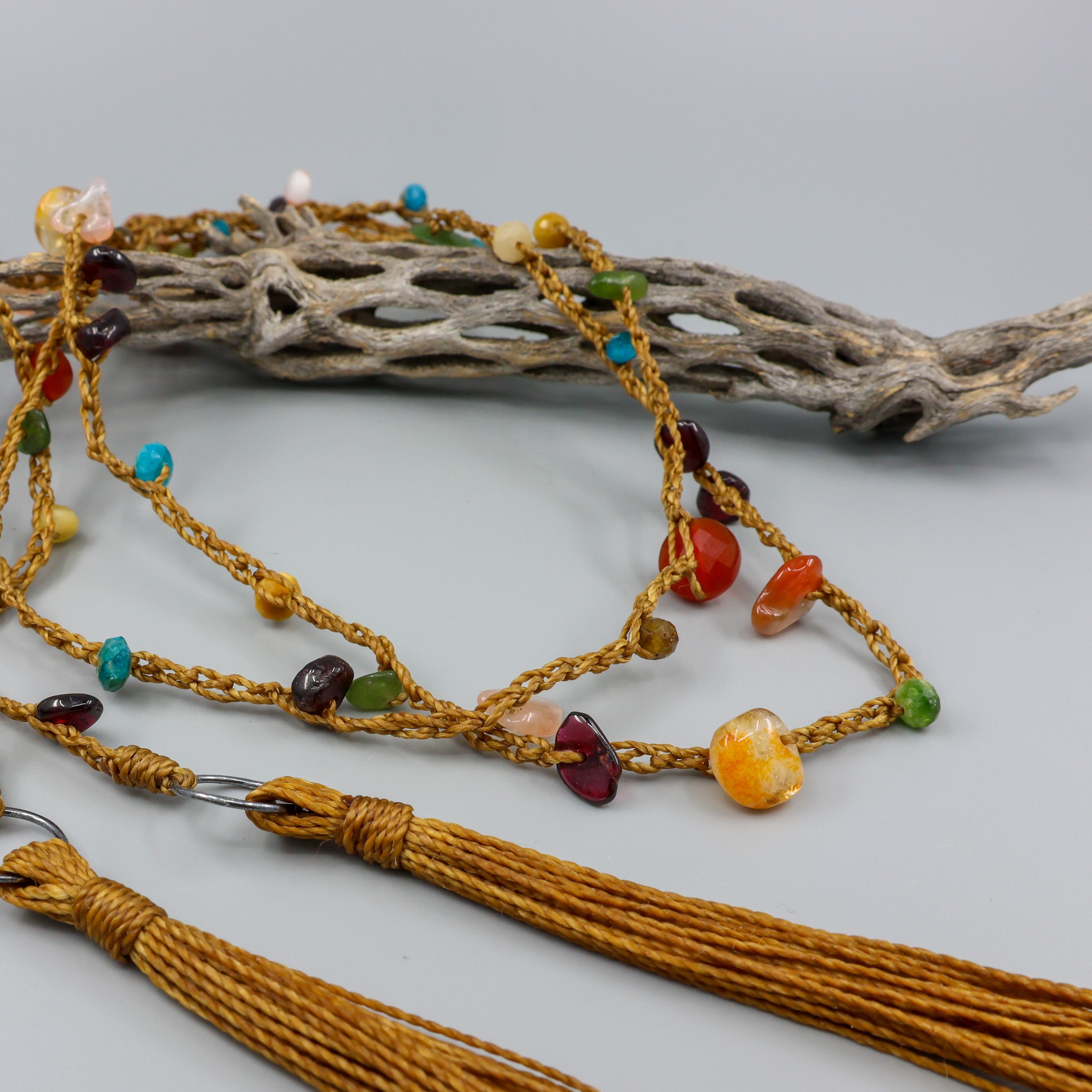 Autumn Gemstone & Crochet Long Lariat Tassel Necklace | The Stitch