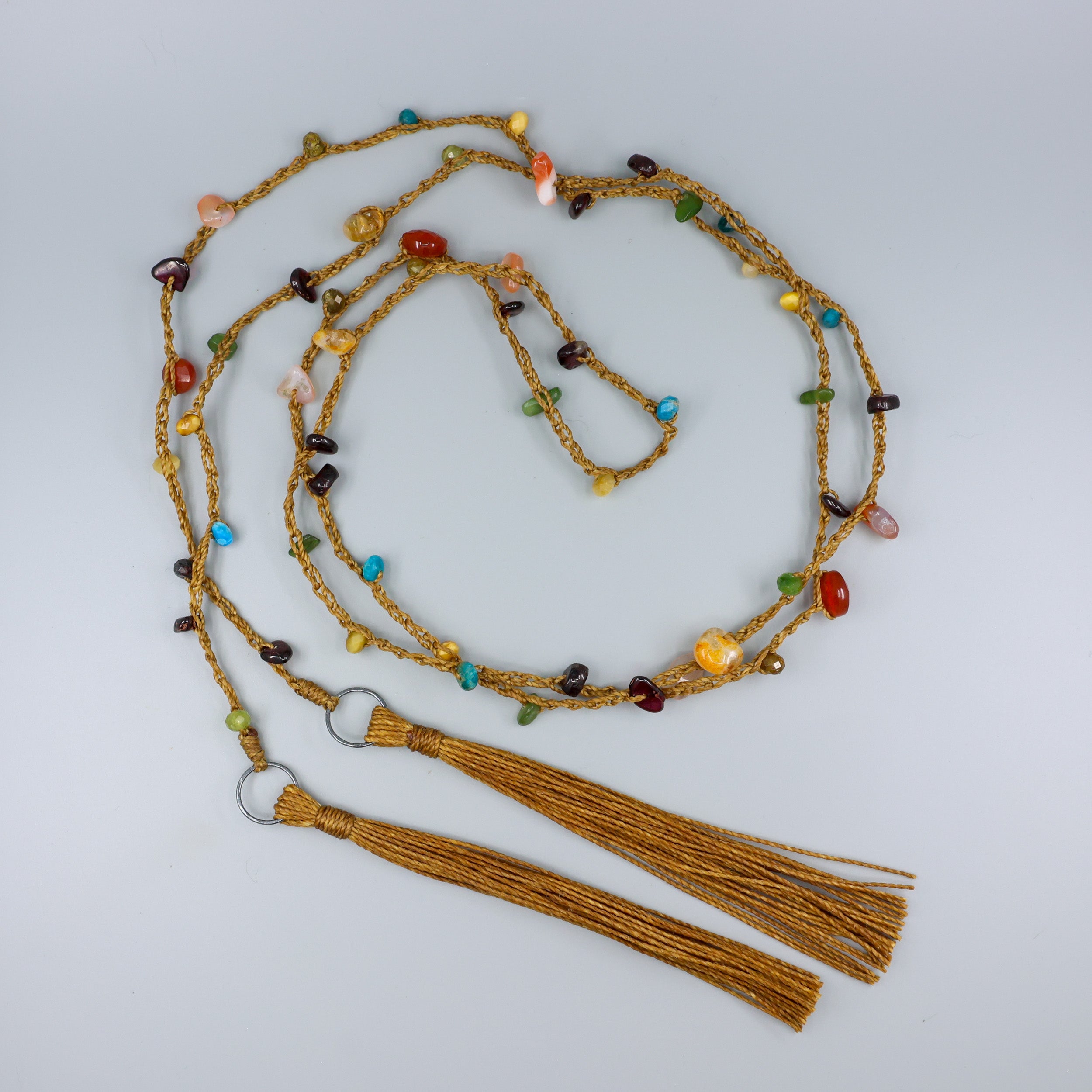 Autumn Gemstone & Crochet Long Lariat Tassel Necklace | The Stitch