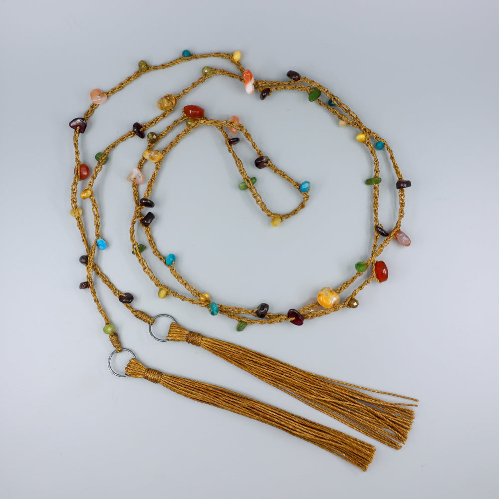 crochet fall gemstone lariat necklace