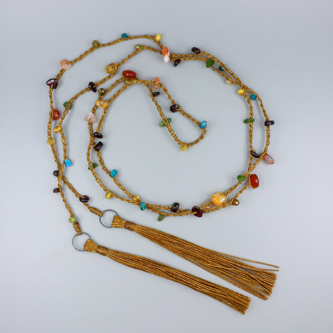 crochet fall gemstone lariat necklace