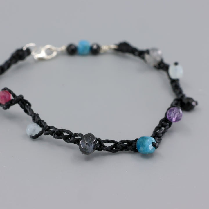 Night Sky Gemstone Crochet Bracelet - Sterling Silver