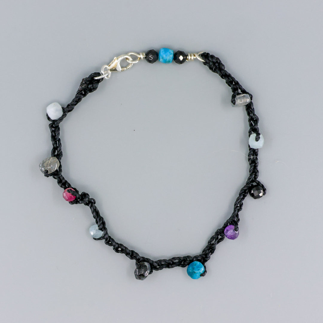 Night Sky Gemstone Crochet Bracelet - Sterling Silver