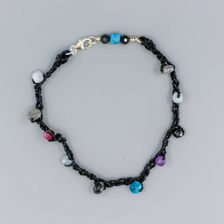 Night Sky Gemstone Crochet Bracelet - Sterling Silver