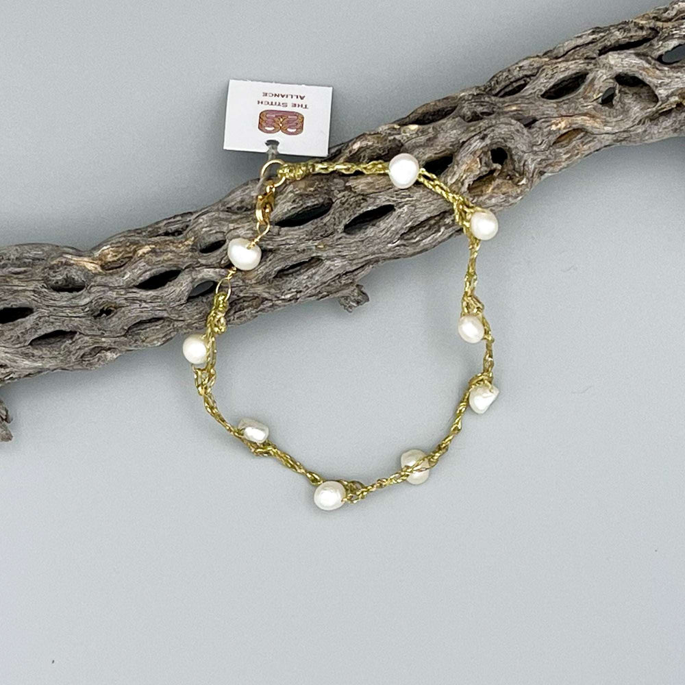 freshwater pearl crochet anklet 14k gold filled clasp