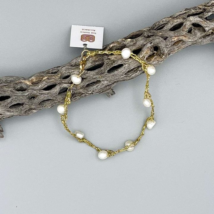 freshwater pearl crochet anklet 14k gold filled clasp