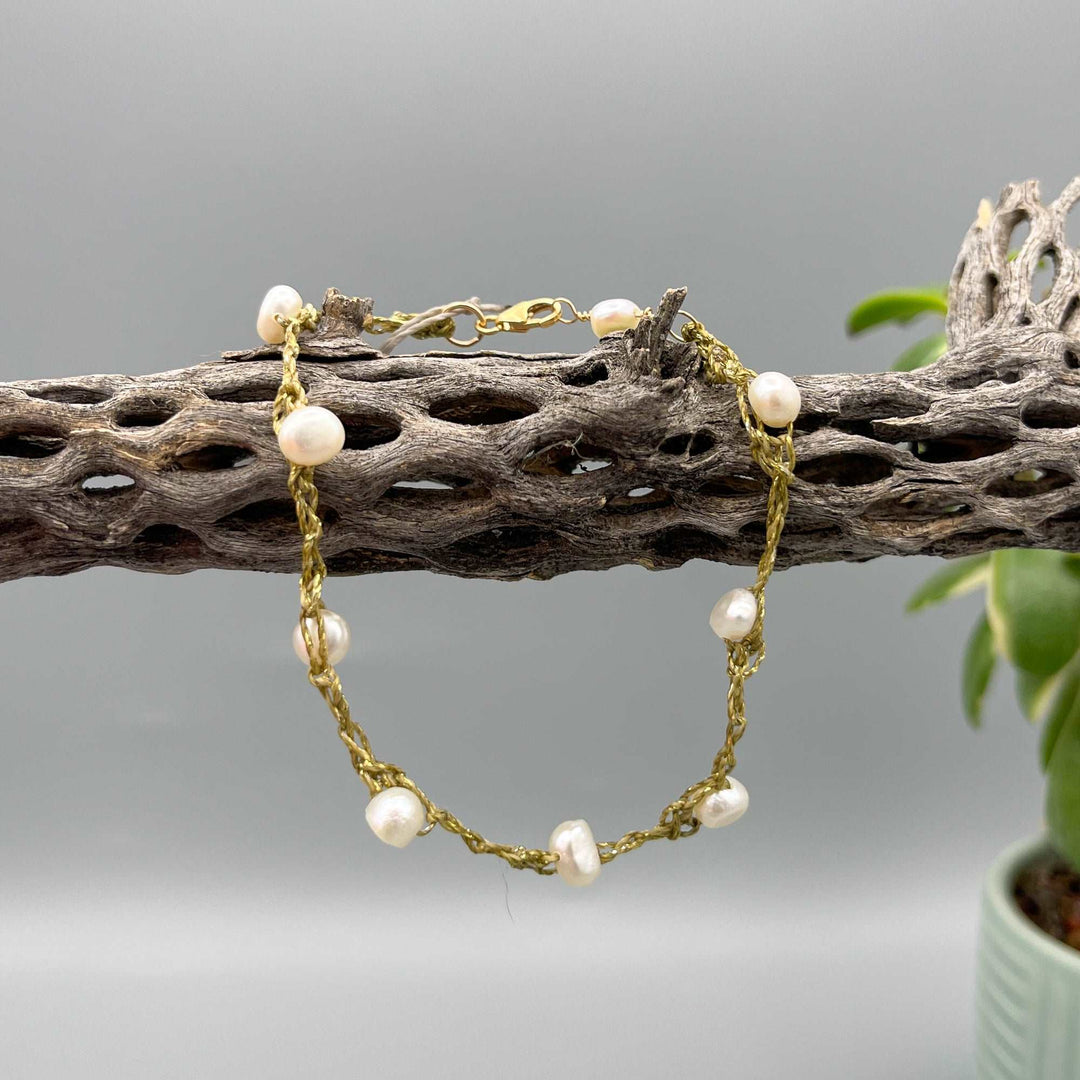 freshwater pearl crochet anklet 14k gold filled