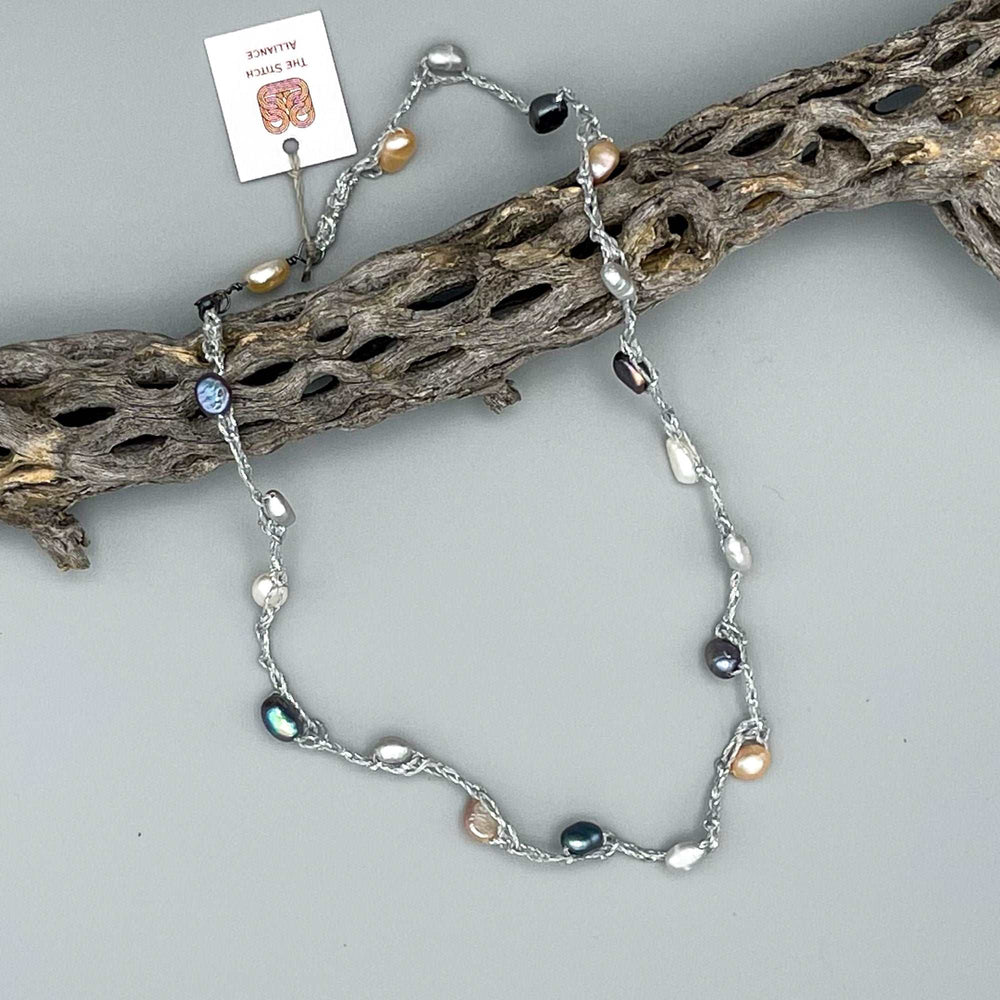 multi colored freshwater pearl and sterling silver necklace