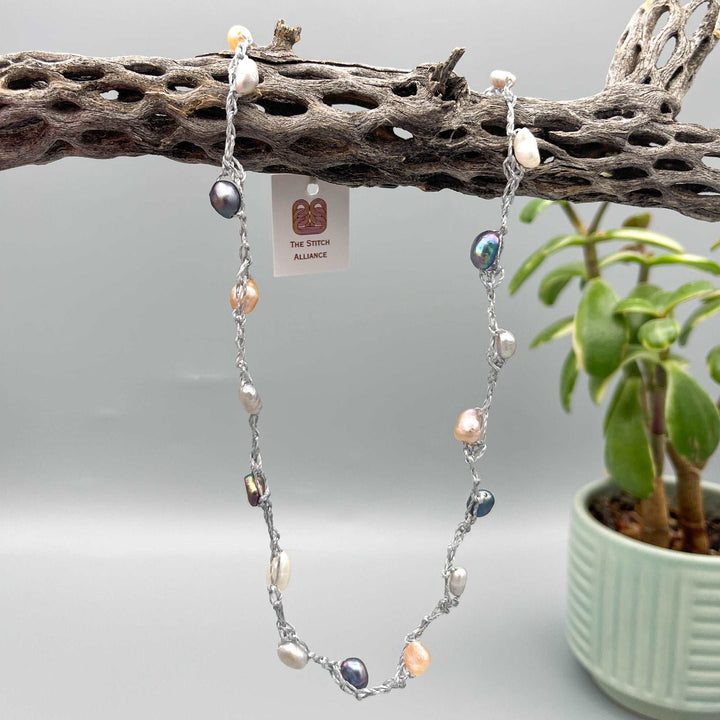 multi colored freshwater pearl necklace with sterling silver